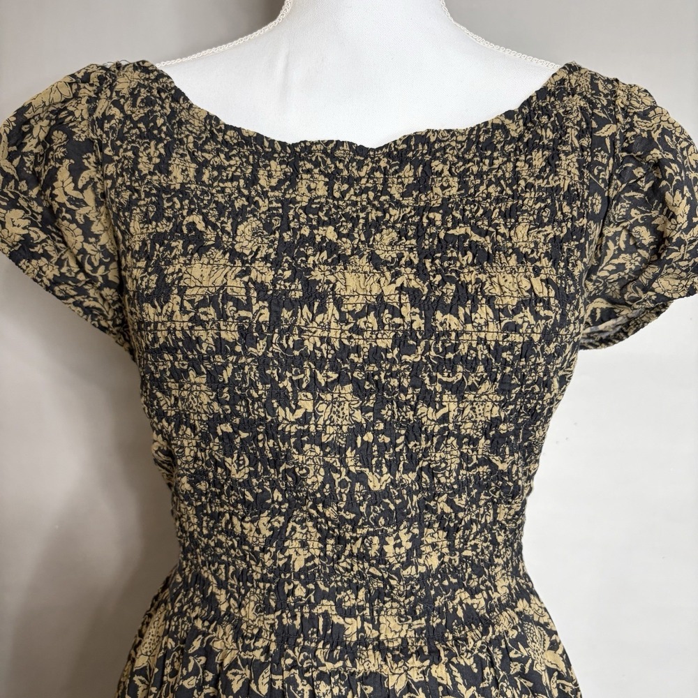 Free People Ultraviolet Maxi Dress L Black Brown Floral Smocked Boho Whimsigoth - Picture 7 of 13